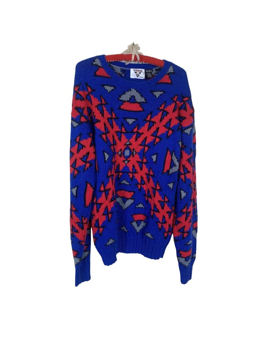 Vtg Unisex Pullover Sweater Tyrolia By Head Geometric Blue Red Medium Hong Kong
